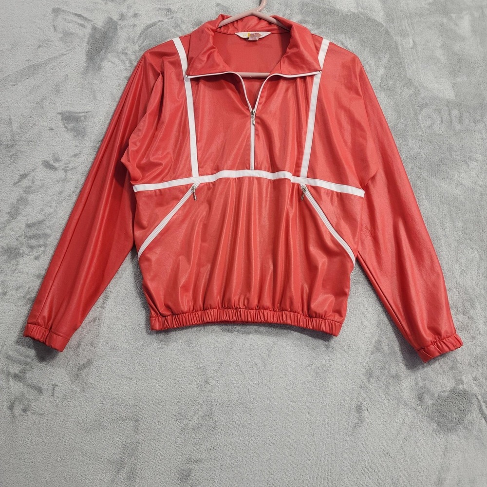 Vintage Quantum Jacket Womens S Red 1/2 Zip Pullover Windbreaker Track Running